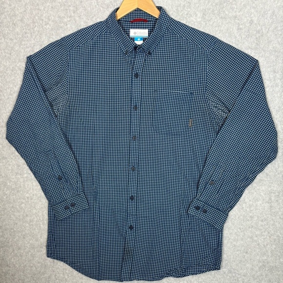 Columbia Plaid Button Down Long Sleeve Cotton Shirt-Blue-Men Size Large Tall - Picture 5 of 5